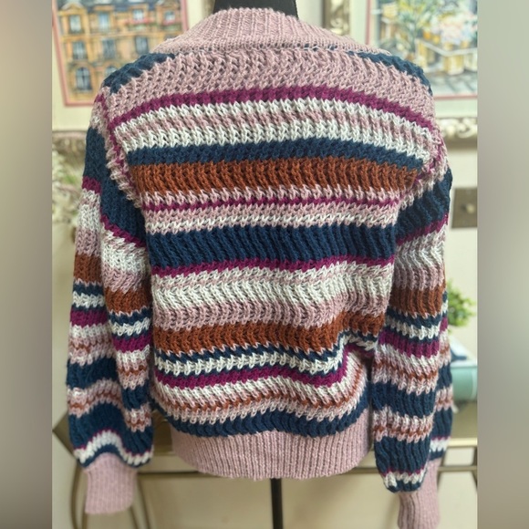 INDUSTRY REPUBLIC CLOTHING MUTICOLOR STRIPED CHUNKY KNIT CREWNECK SWEATER SZ L - Picture 4 of 7